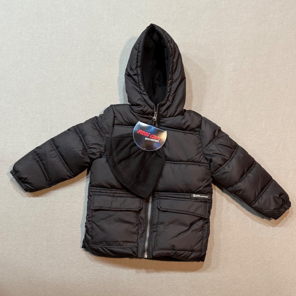 iXtreme Outfitters Puffer Hooded‎  Black Jacket Bonus Hat Boys Size 4T